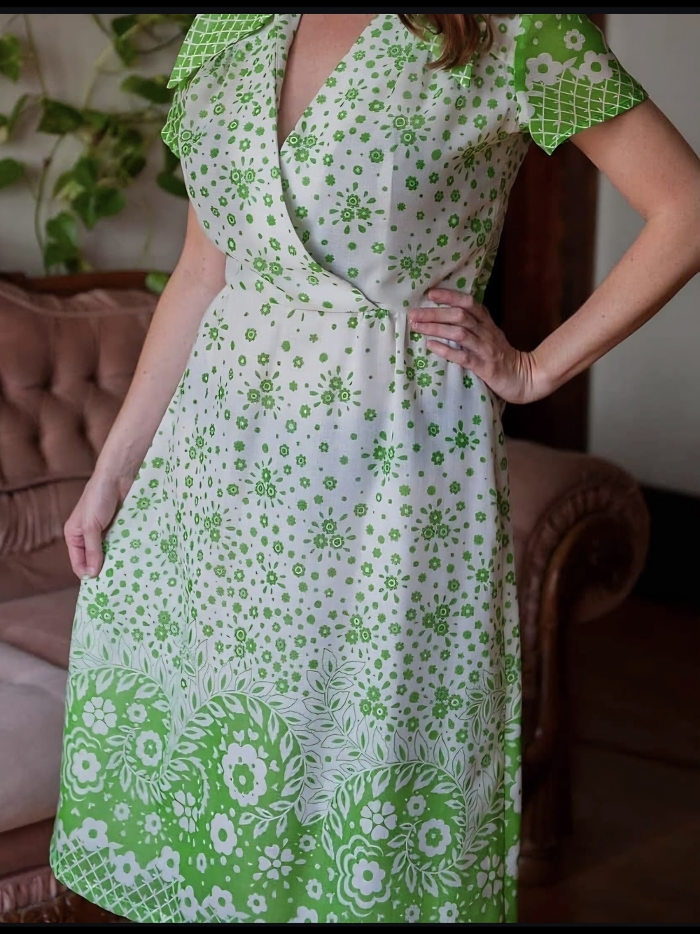 Green Floral Wrap Midi Dress - Timeless Women's Style